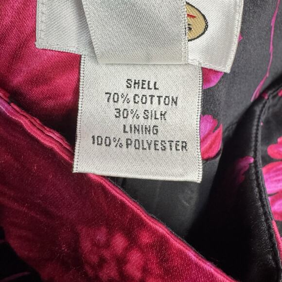 Talbots Skirt 10 Silk Blend Black Satin Pleated Floral Romantic Witchy Office - Picture 7 of 7